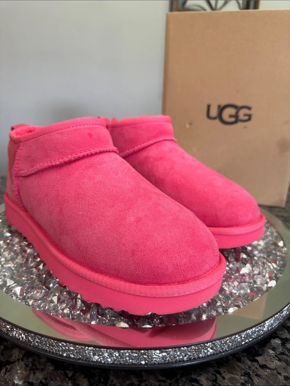 UGG Pink Suede Classic ultra Mini Bootie NEW 9
